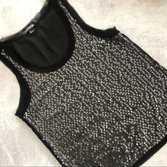 🌼 Forever 21 Sequin Sheer Back Tank Top, Black S - Picture 3 of 7